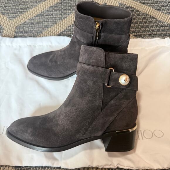 JIMMY CHOO Noor 45 Coffee Velvet Suede Ankle Boots Size 39 - Picture 7 of 10